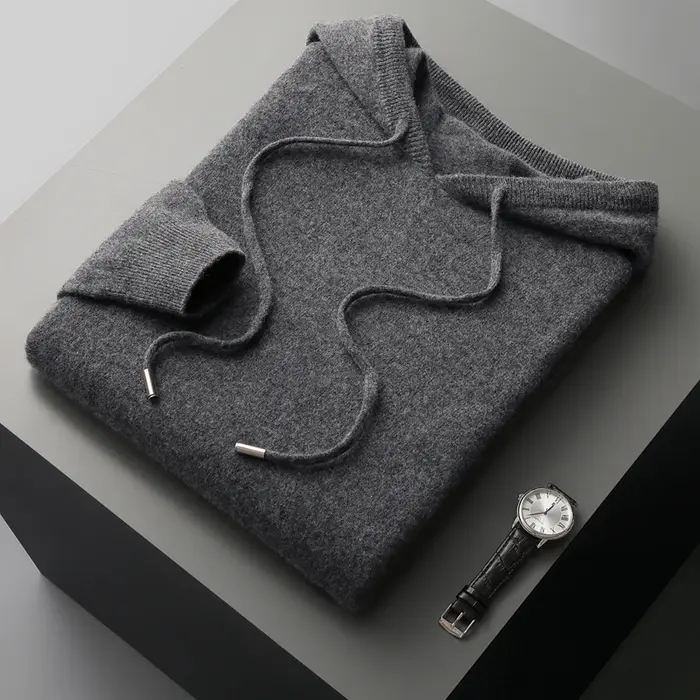 MVLYFLRT hommes 100% laine mérinos pull à capuche col tricoté pull sweat automne hiver décontracté g