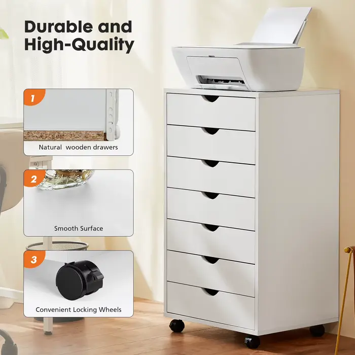 JHK 7 tiroirs commode table de nuit armoire de rangement en bois fichier bureau armoire Mobile roues