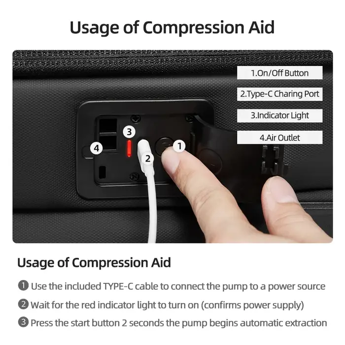 Sac à dos de voyage pour hommes, pompe de démarrage en un clic, compression sous vide, sac à dos pou
