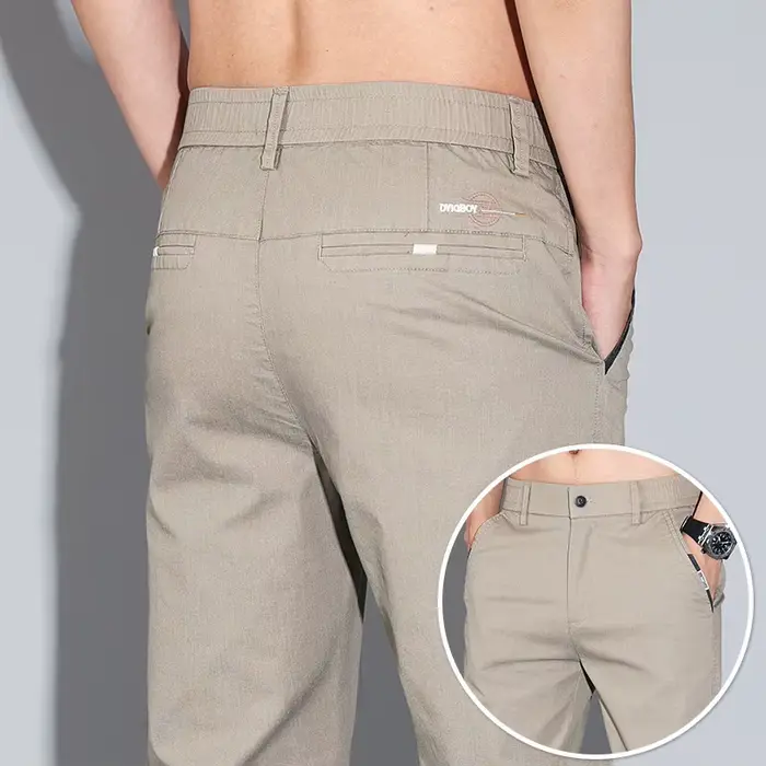 Pantalon Slim Décontracté de Haute Qualité pour Homme, Vêtement de Travail à Taille Moyenne, Broderi