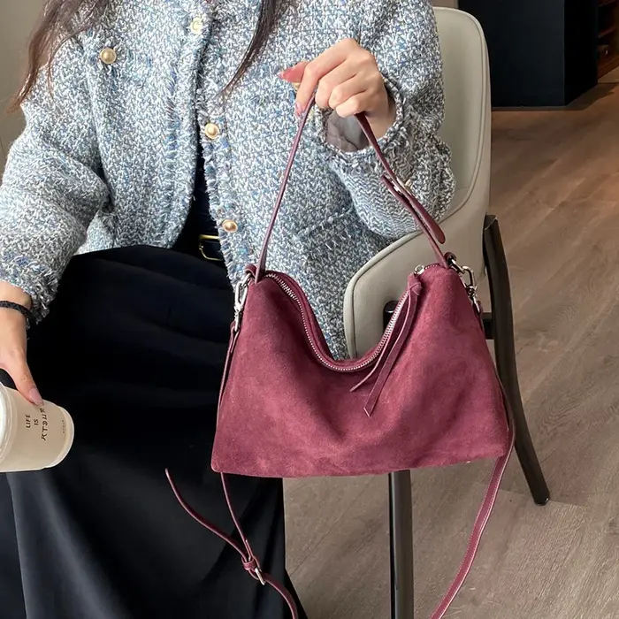 Sac à main en daim pour femmes, sac en cuir de vache souple, sac à bandoulière Unique pour dames, pr