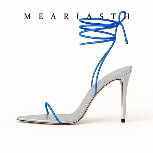 Sandales d'été blanches et noires à lacets pour femmes, chaussures à talons hauts en cuir, talons ai
