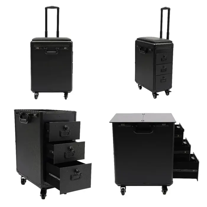 NOUVEAU Trolley de Maquillage Roulant avec Support de Bras pour Tatouage, Valise de Beauté à 3 Tiroi