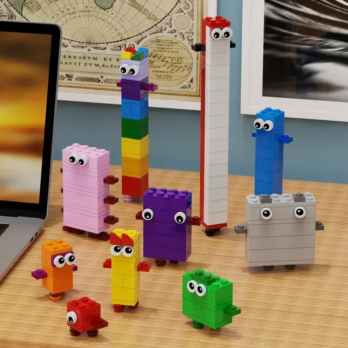 Briques de construction de chiffres MOC, un à dix mathématiques, transforme numérique, blocs éducati