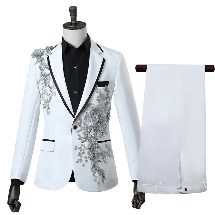 Costume deux pièces élégant pour hommes, avec des appliques, pour Banquet de mariage, hôte de danse,