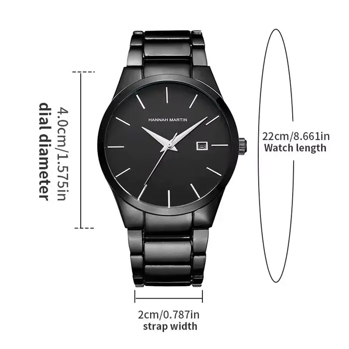Hannah Martin montre en acier inoxydable pour hommes mode affaires Style noir Style minimaliste 3Bar