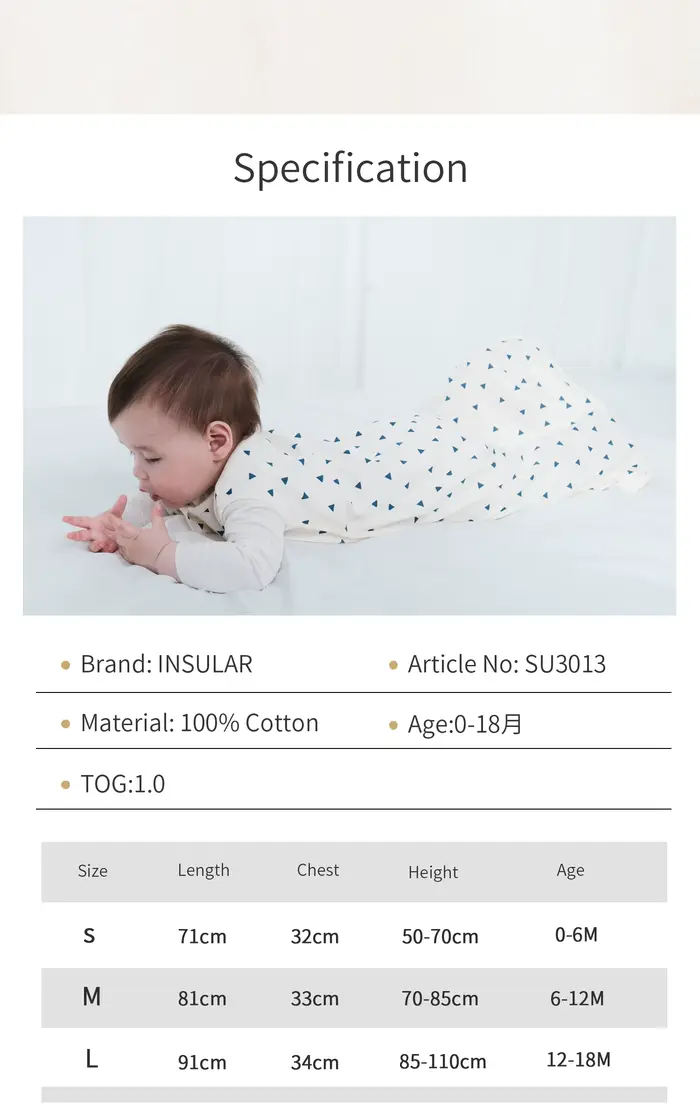 Sac de couchage insulaire pour bébé, sac de couchage unisexe sans manches 100% coton, couverture de 