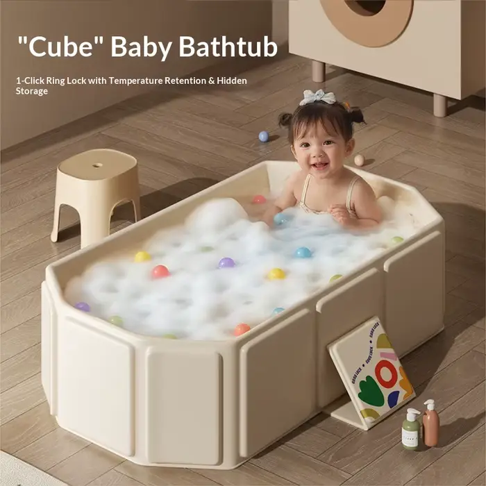 Grande baignoire bébé pliable 0-5 ans - Bassin de bain tout-en-un garde-chaleur pour nouveau-nés