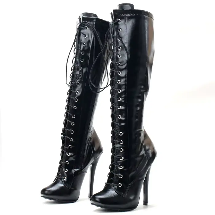Bottes vintage à talons aiguilles de 5 pouces, bottes sexy à lacets hautes au genou