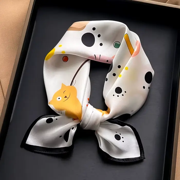 Écharpe de dessin animé mignon en soie de mûrier pour enfants, foulard de luxe carré pour filles, accessoire de mode pour occasions spéciales
