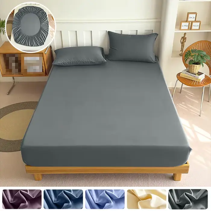 Drap housse 90 120 150 180x200 polyester bandes elastics color unie protection matelas lits simples doubles king size confort durable harmonie chambre