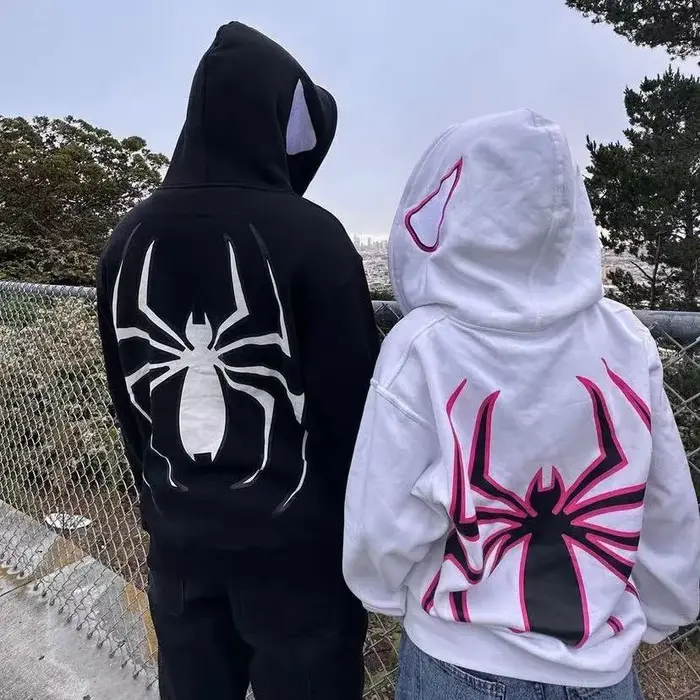 Sweat à capuche Spider avec fermeture éclair complète pour hommes et femmes, Streetwear Harajuku, Ve
