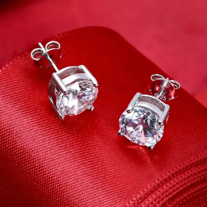 Boucles d'oreilles en argent Sterling 100% Moissanite pour femmes, 0.5-2 Carat, 8.0mm, couleur D, bi