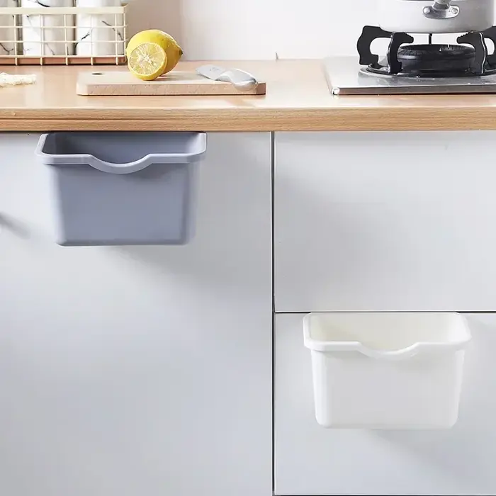 Boîte à ordures suspendue à la porte de l'armoire organisatrice domestique conteneur alimentaire armoire de cuisine porte suspendue poubelle boîtes de rangement pour une cuisine ordonnée et propre