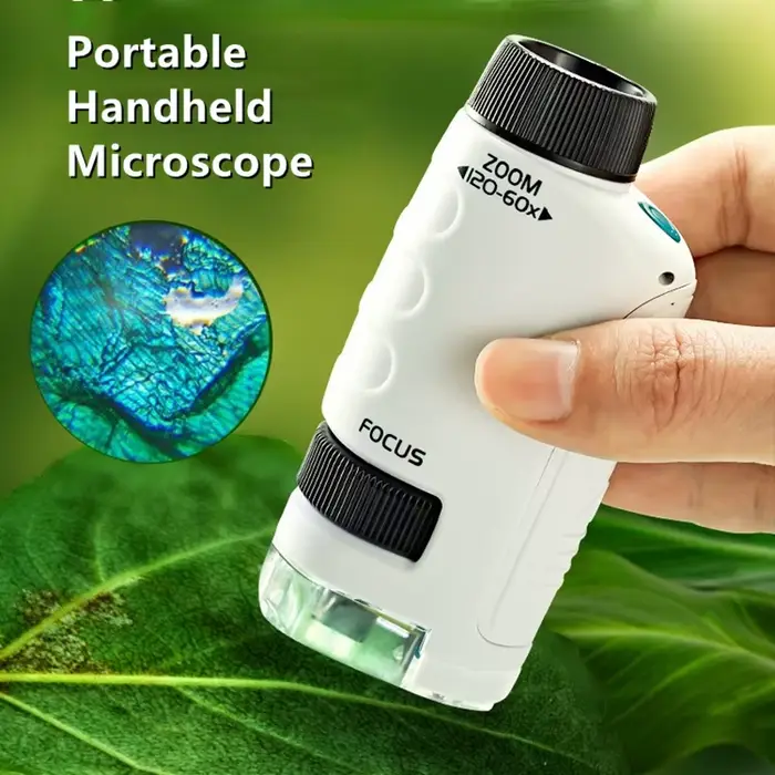 Microscope de poche pour enfants, Kit de jouets scientifiques 60-120x, Mini Microscope portatif éduc