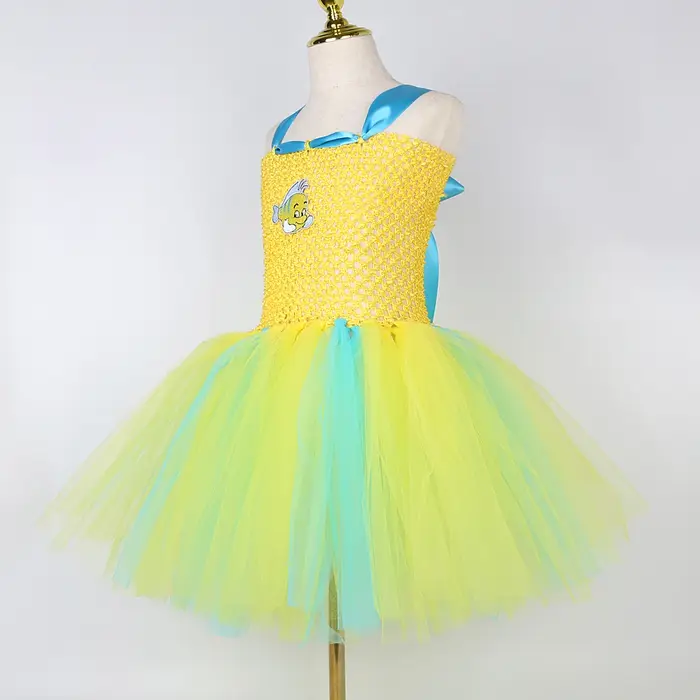 Costumes de flet de sirène pour bébés filles, robe tutu de poisson de dessin animé pour enfants, ten