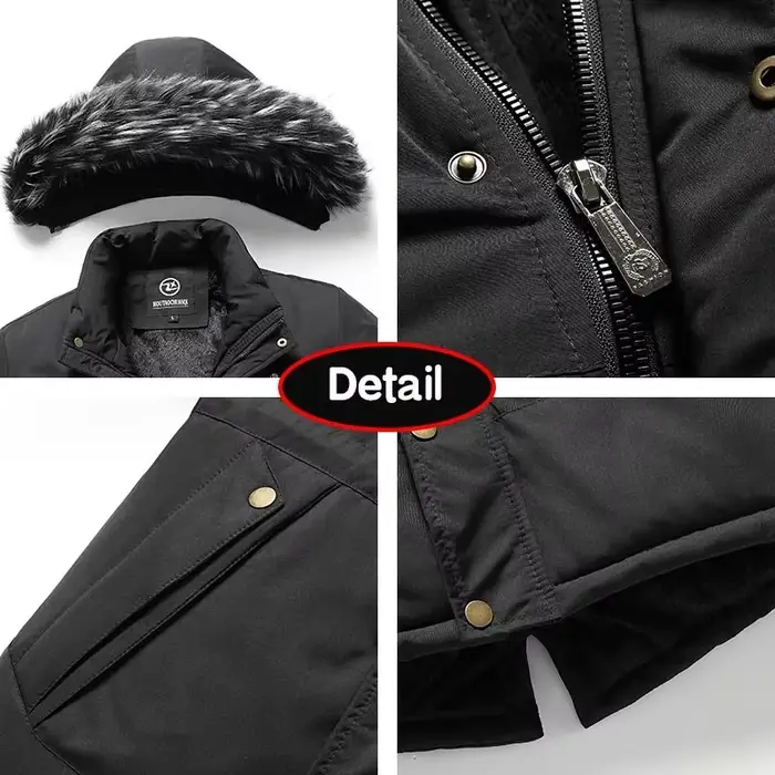 Nouveau hiver hommes coupe-vent polaire chaud détachable à capuche Parka veste hommes solide fermetu