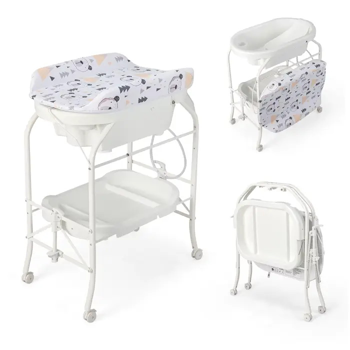 Table à langer pliante 4 en 1 avec baignoire, table à langer portable avec matelas à langer, station