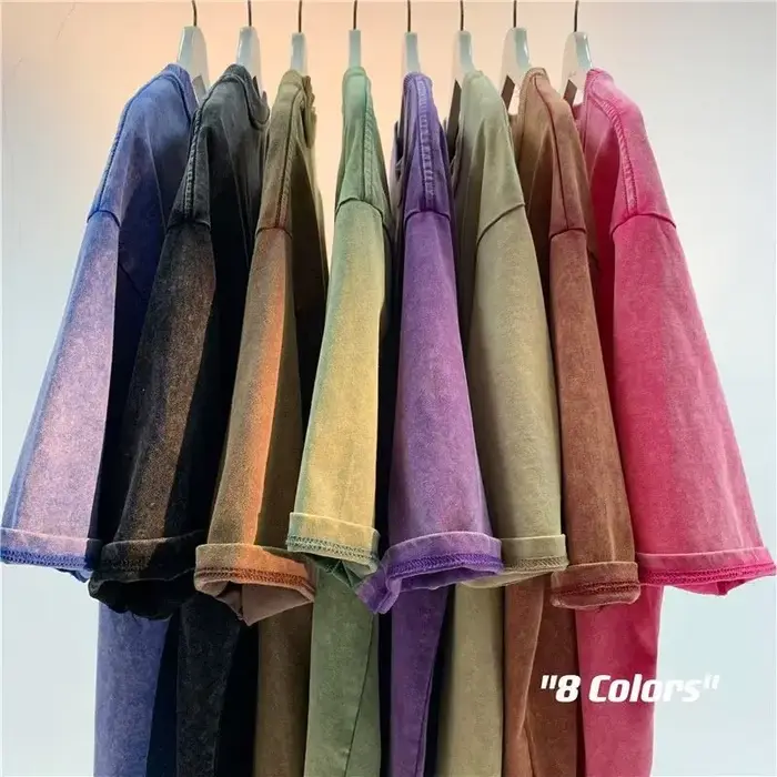 Style américain rétro lourd couleur unie à manches courtes T-shirt hommes femmes été rue à la mode l