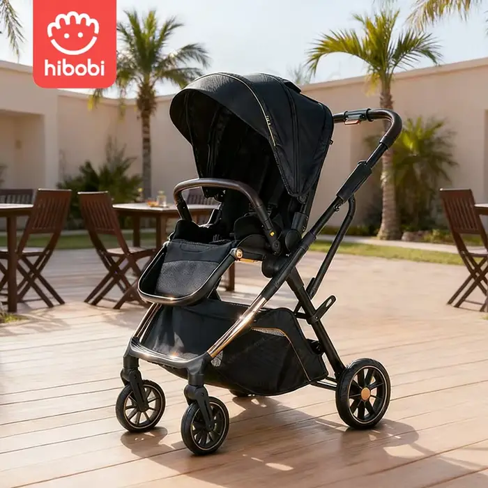 Poussette bébé Hibobi Luxury High Landscape réversible, pliage en un clic, roues en caoutchouc amort