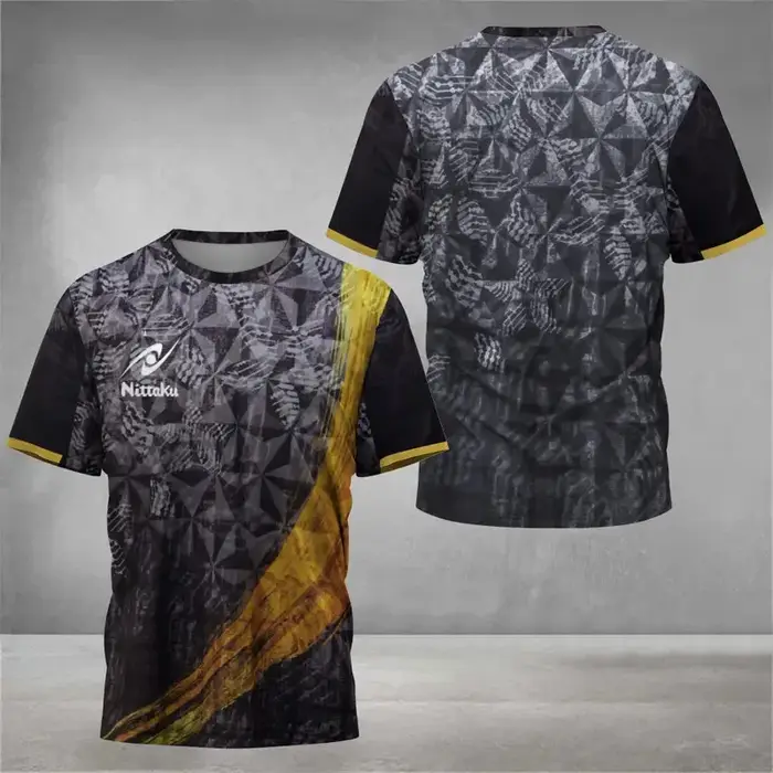 T-shirt de tennis de table pour hommes avec des imprimés numériques mignons, T-shirt de tennis de ta