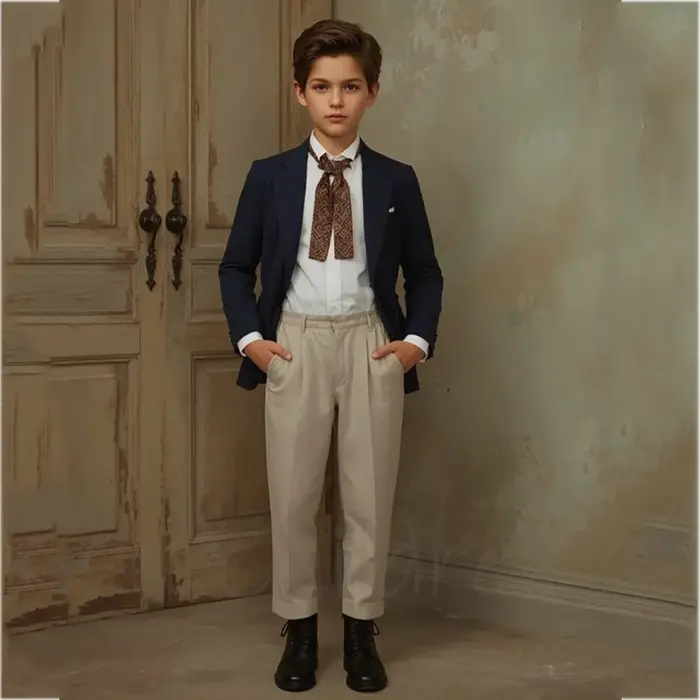 Costume classique à revers cranté pour garçons, couleur contrastée, simple boutonnage, costume de fê