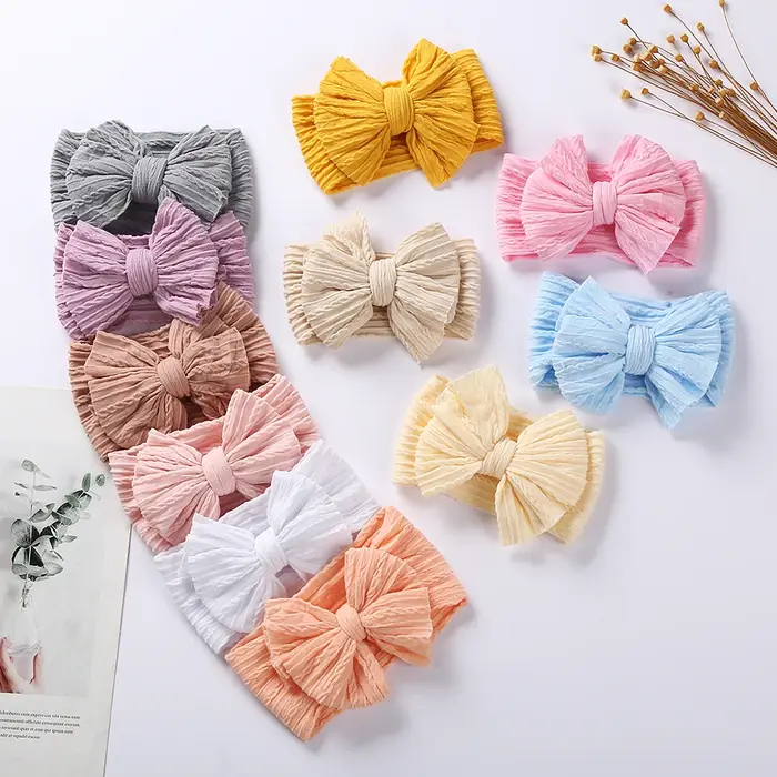 Bandeau pour bébé avec nœud câble solide - Turban élastique couvre-chef nouveau-nés garçons filles