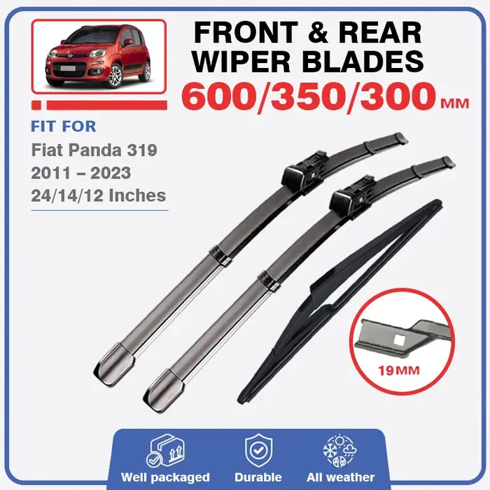 Balais d'essuie-glace avant et arrière pour Fiat Panda 319 2011 – 2023, essuie-glace, accessoires de