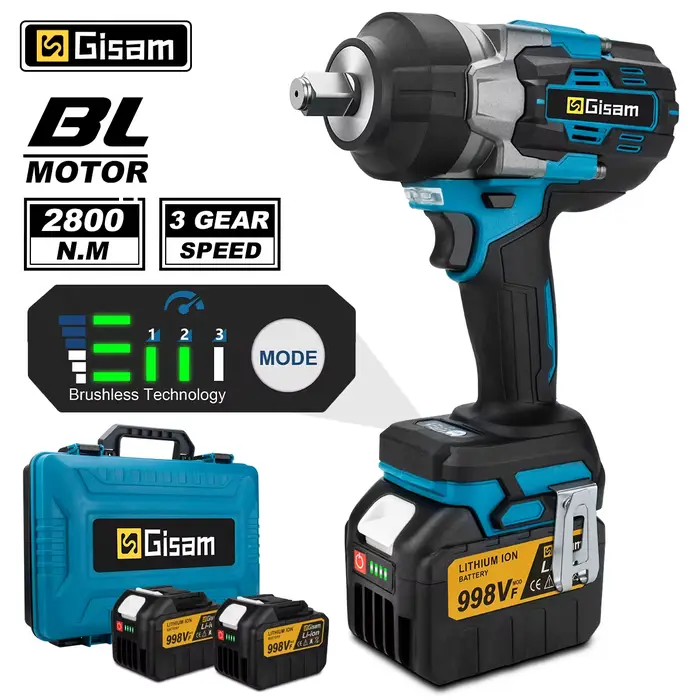 Gismis 2800N.M clé à chocs électrique sans brosse couple 1/2 pouces tournevis clé sans fil outil