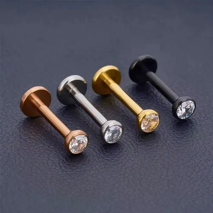 10 pièces clous d'oreille sans fil G23 titane nez PIERC punaise Labret lèvres anneaux boucles d'orei