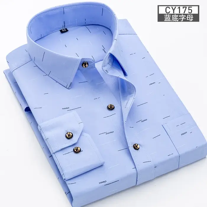 Nouvelle chemise pour hommes à manches longues mince printemps/été imprimé repassage gratuit affaire