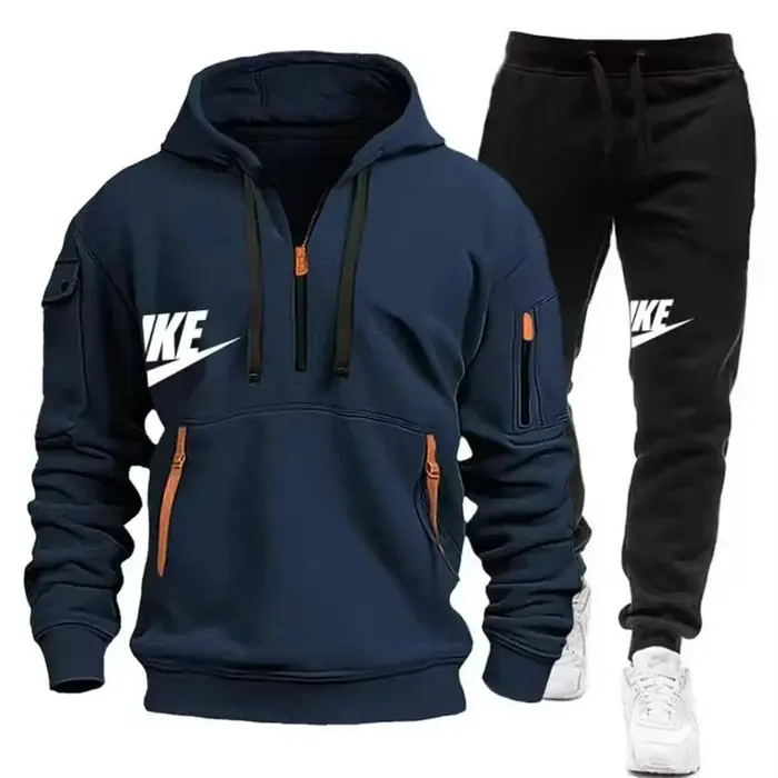 Nouveau costume d'automne et d'hiver pour hommes, sweat à capuche avec fermeture éclair + pantalon, 