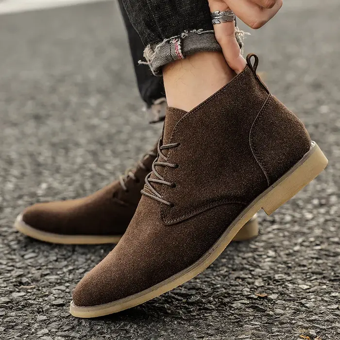 Tendance kaki bottines hommes bout pointu hommes Chelsea bottes haut en daim cuir chaussures pour ho
