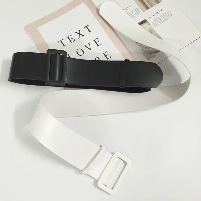 Ceinture en cuir blanc pour femme, large, ronde, carrée, cool, qualité supérieure, jeans féminins, e