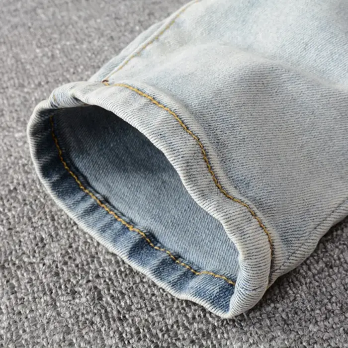 Jean déchiré en Patchwork pour hommes, trous de cristal, Streetwear, Denim bleu clair, Slim, pantalo