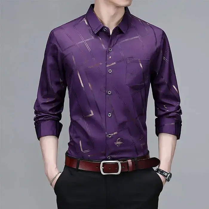 Chemise imprimée à manches longues pour hommes, haut d'affaires décontracté et à la mode, sans repas