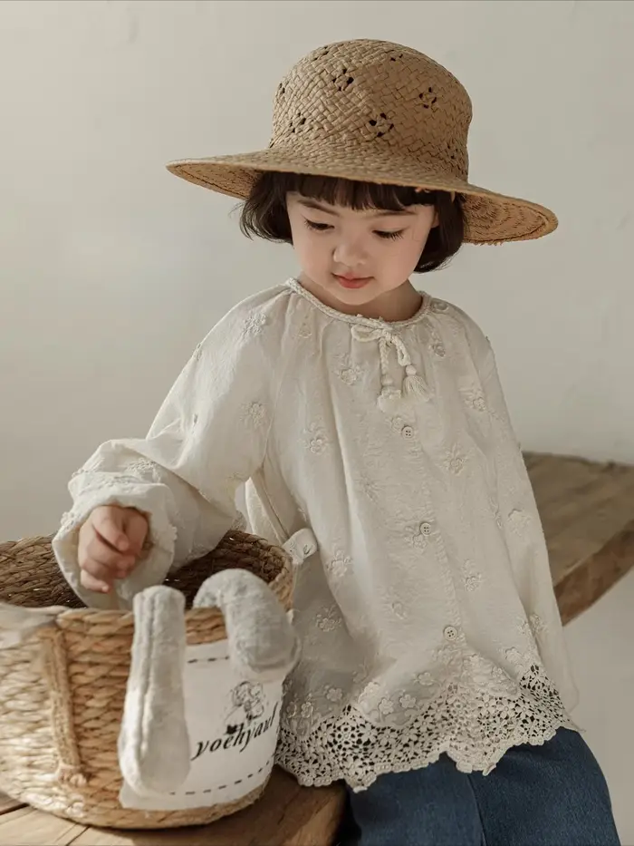 Ensemble de vêtements pour filles printemps 2026 : chemise en coton respirant à manches longues moti