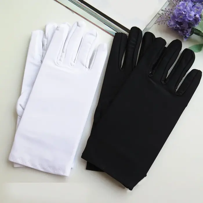 1 paire printemps été gants en Spandex noir blanc étiquette mince gants extensibles danse serré blan