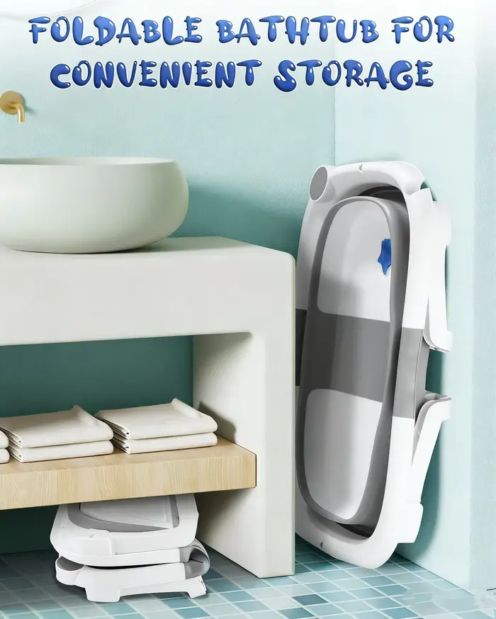 Baignoire Bébé Pliable Économie D'espace Pour Nouveau-nés - Rose/Gris/Bleu