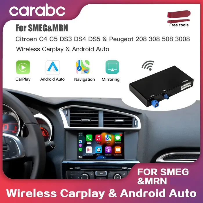 Boîte Carplay sans fil pour Peugeot Citroën SM DS Picasso modèle C4 C5 DS4 DS3 308 508 208 3008 module AirPlay Android Auto pour connectivité audio smartphone sans fil