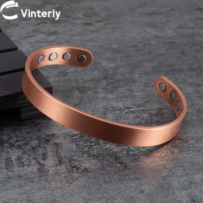 Vinterly-Bracelets magnétiques en cuivre pur pour hommes, réglables arthriquement, manchette ouverte