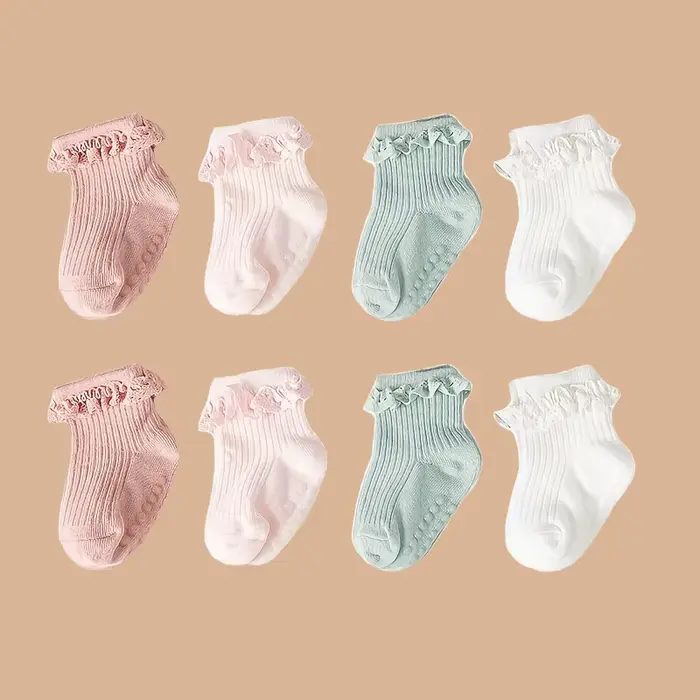 Lot de 2 paires de chaussettes en dentelle de couleur unie pour bébé fille de 0 à 6 mois, accessoire