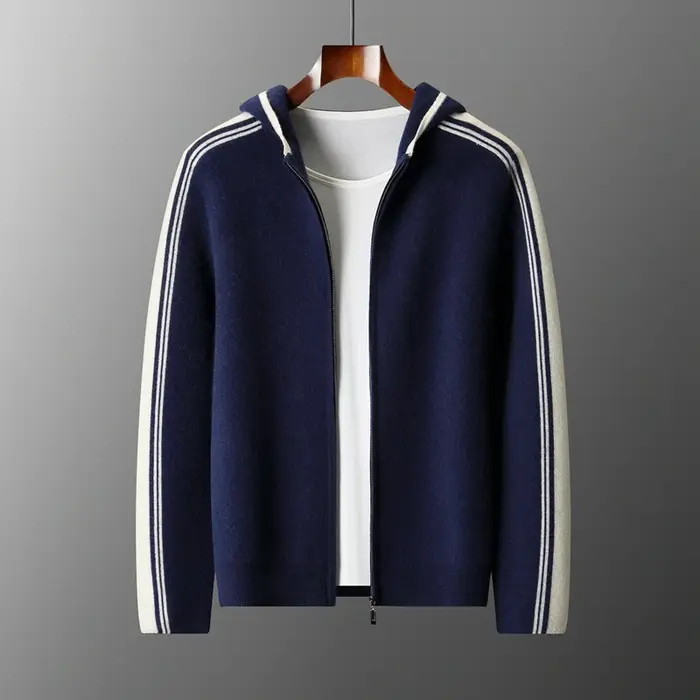 Lancement du nouveau produit: pull tricoté épais à capuche pour hommes 100% laine mérinos Cardigan à