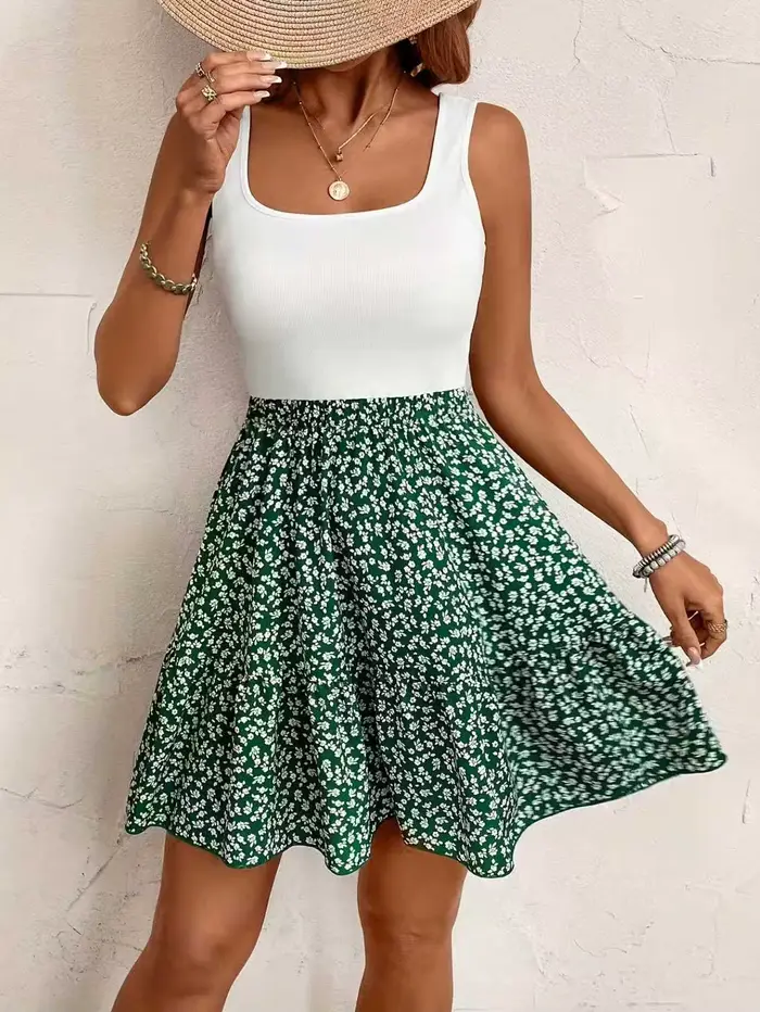 Robe de vacances décontractée imprimée sans manches, col carré, à la mode et élégante, pour femmes, 