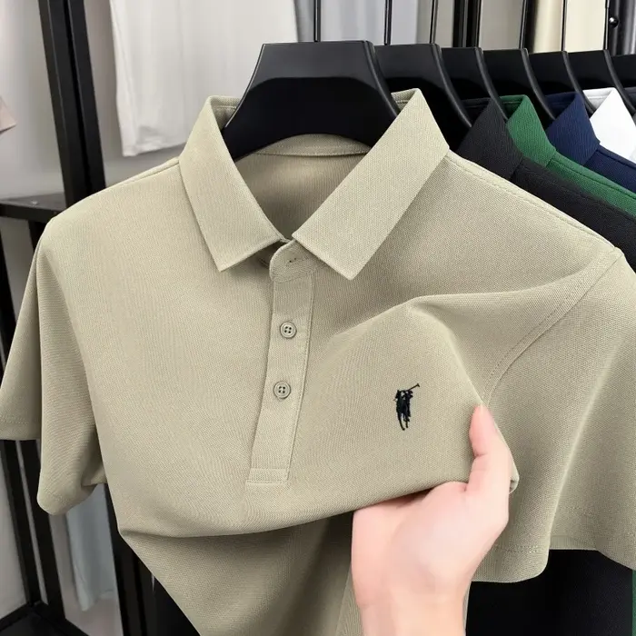 Pony de marque de luxe broderie à manches courtes polo shirt été respirant couleur solide hommes déc