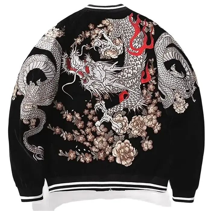 Garçon hommes Sukajan Souvenir vestes enroulé Dragon pivoine brodé manteaux amples Hip Hop Streetwea