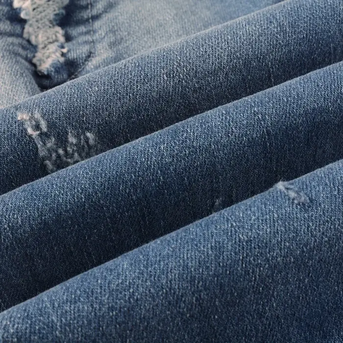Jean de motard en Denim Stretch pour hommes, pantalon déchiré classique, bleu plissé, Patchwork, Str