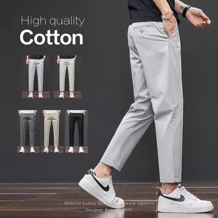 Pantalon décontracté d'été pour homme en coton (98 %) longueur cheville