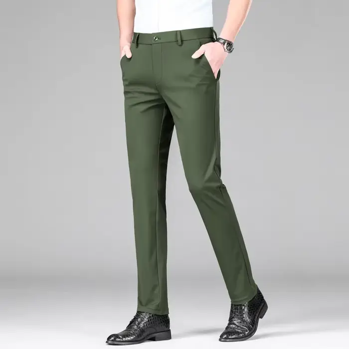 Pantalon de costume d'affaires en soie glacée pour hommes, haute élasticité, vert armée, bleu, élast