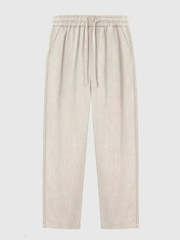 Pantalon droit décontracté en coton et lin pour hommes, jambes larges, léger, Baggy, survêtement en 
